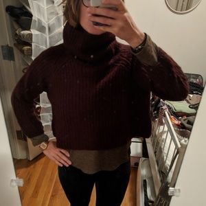 Maroon / burgundy zara roll neck boxy sweater